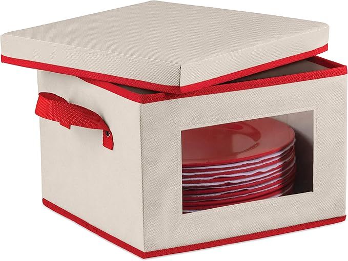 Christmas Dinnerware Storage Box with Lid and Handles, Storage Bin for Dinner Plates Comes with F... | Amazon (US)