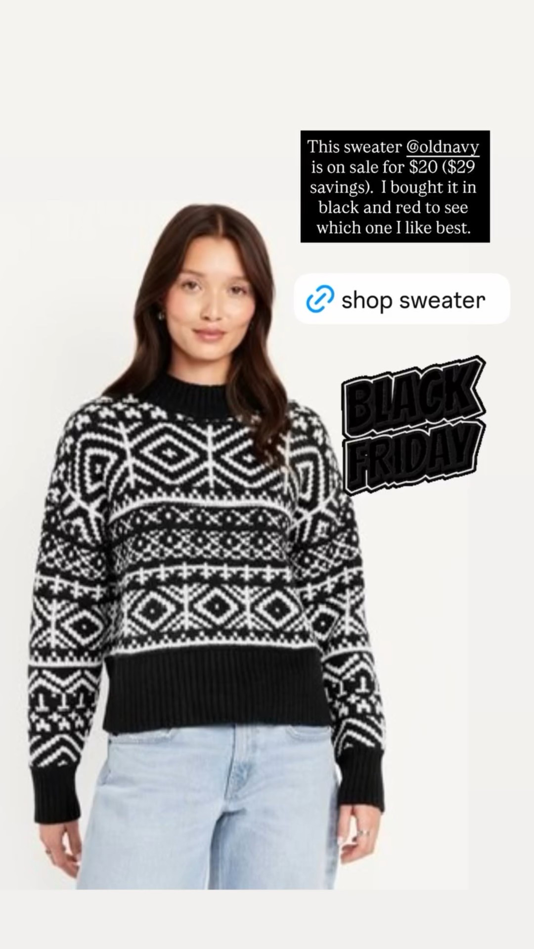 This sweater @oldnavy is on sale for $20 ($29 savings). I bought it in black and red to see which one I like best.
