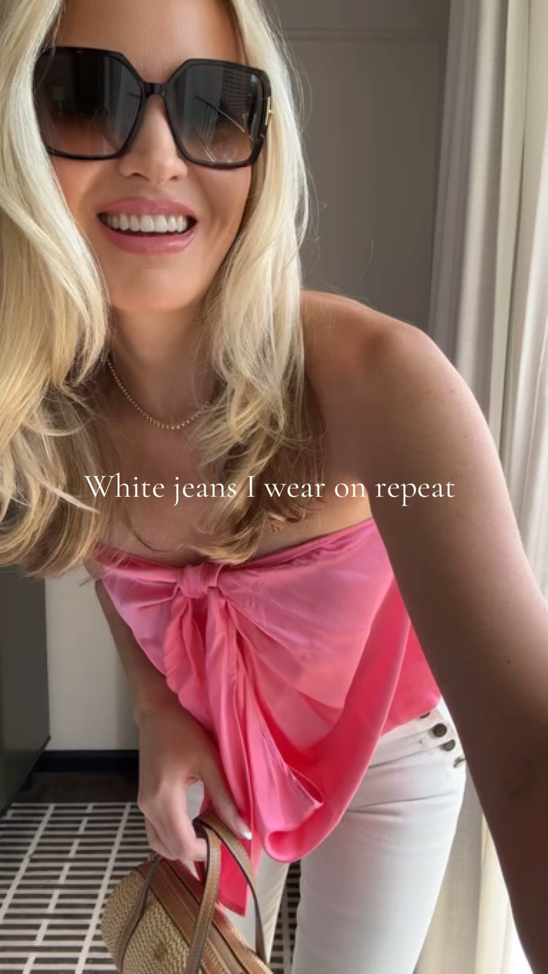 Currently obsessed with this pink satin top 💗

6 ways to wear it, endless outfit combinations. Styled strapless today with white denim and gold accessories.

Pink outfit, vacation style, resort wear, date night look, girls brunch outfit, summer staples, feminine fashion, elevated basics.
