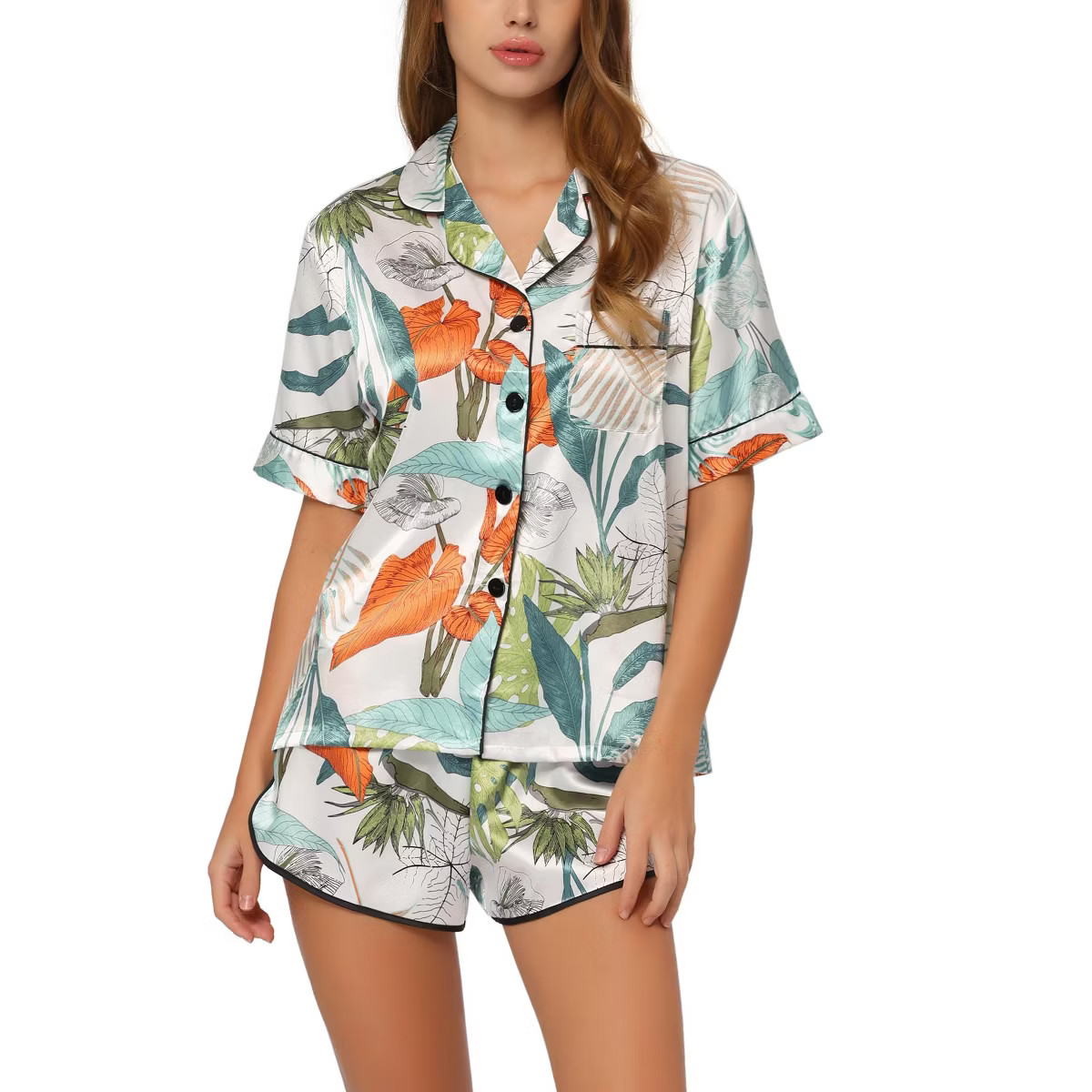 cheibear Women's Silky Satin Polka Dots Nightwear with Shorts Lounge Set | Target