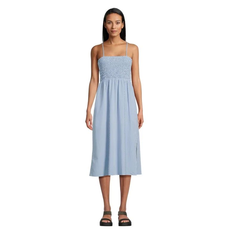Time and Tru Women's Smocked Bodice Midi Dress with Side Slits, Sizes XS-XXXL - Walmart.com | Walmart (US)