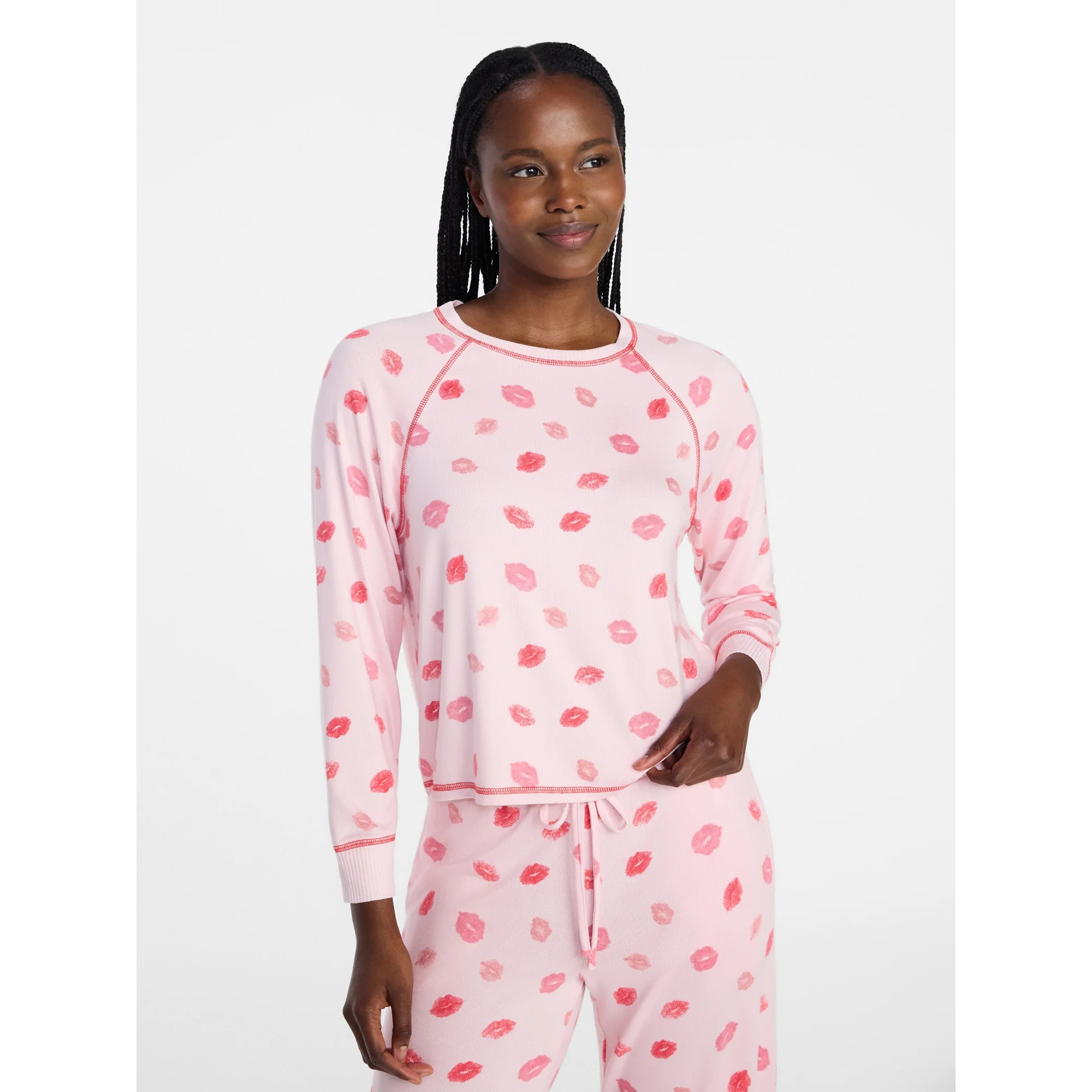 Joyspun Women's Cozy Lounge Collection Hacci Knit Long Sleeve Sleep Top, Sizes XS-3X | Walmart (US)