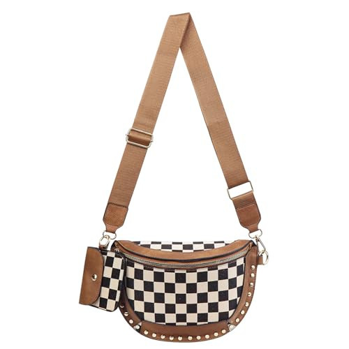 Checkered Crossbody Bag Bum Bags for Women Checkered Purse Plaid Womens Cross Body Purses Checkerboard Fanny Pack (D2 Brown) | Amazon (US)