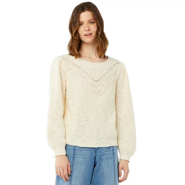 Scoop Women's Slub Cotton Pointelle Sweater - Walmart.com | Walmart (US)