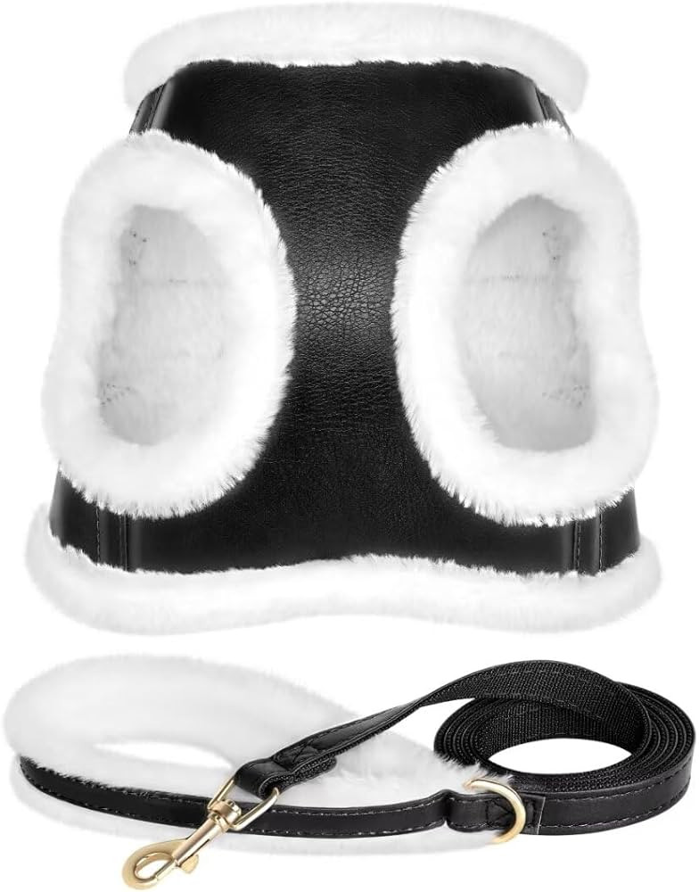 Beirui Leather Small Dog Harness and Leash Set, Soft Plush Padded Puppy Harness, Winter Warm Dog ... | Amazon (US)