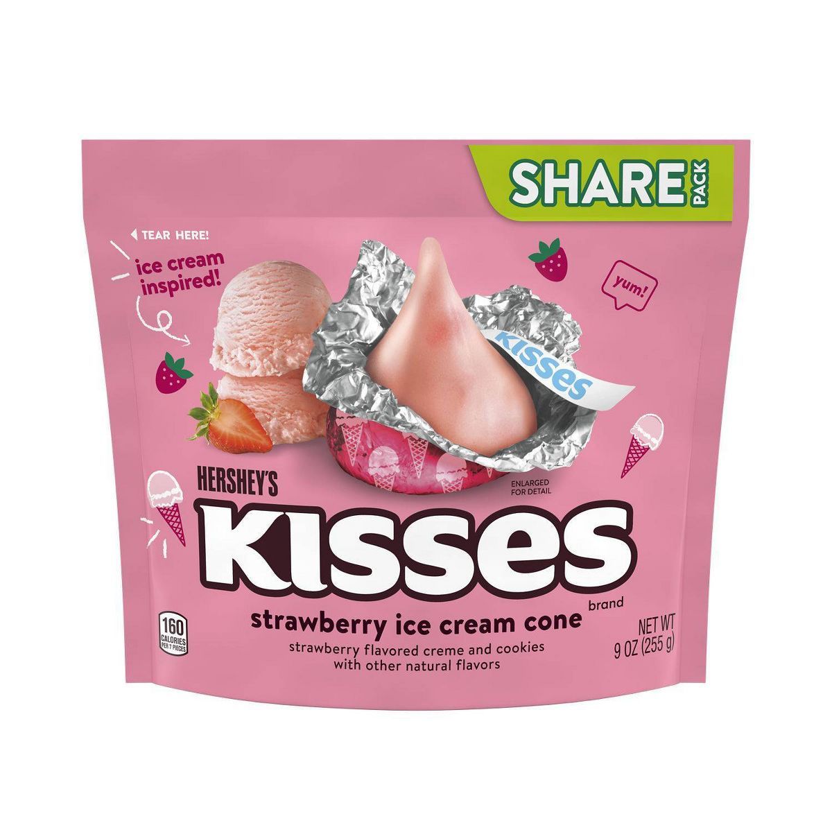 Hershey's Kisses Strawberry Ice Cream Cone Flavored Share Bag Candy - 9oz | Target