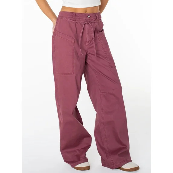 Celebrity Pink Women's and Women's Plus Tie Front Cargo Wide Leg Pants, Sizes XS-4X | Walmart (US)