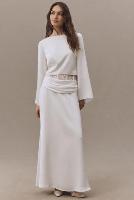 Mare Mare Lace Hip Mix Satin Midi Skirt | Anthropologie (US)