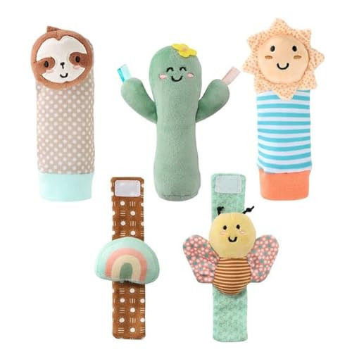 The Peanutshell Sock Rattles Set of 5 - Girl Boy Rattle Socks, Baby Toys 0-6-12 Month, Animal Newborn High Contrast Baby, Infant, New Born Toys 0-3 0-6 Months Old Babies - Boho | Amazon (US)