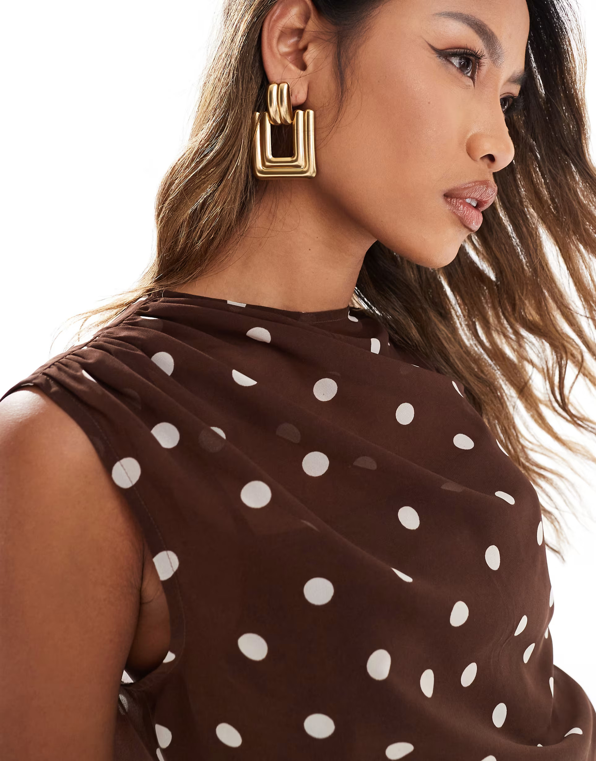Abercrombie & Fitch high neck sheer layered top in brown polka dot | ASOS | ASOS (Global)