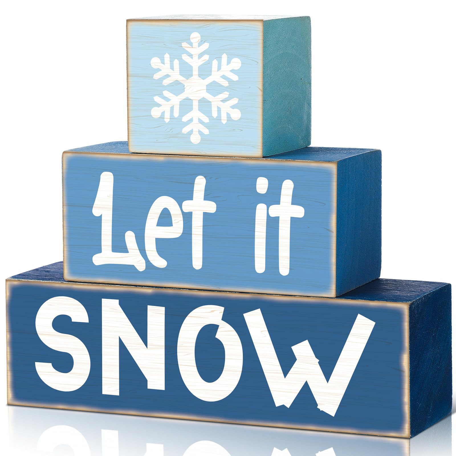 3 Pcs Winter Let It Snow Tiered Tray Decor Table Sign Winter Theme Wood Decorations Centerpiece Decor for Party Gift Desk(Stylish Style) | Amazon (US)