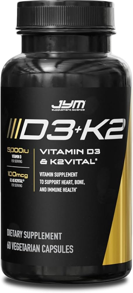 JYM D3 + K2 with 5000iu D3 & 100mcg of Vitamin K2 as MK-7, Bone, Cardiovascular + Immune Health f... | Amazon (US)