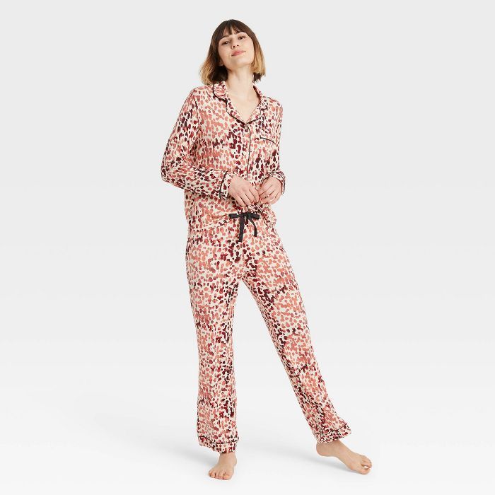 Women's Animal Print Beautifully Soft Long Sleeve Notch Collar Top and Pants Pajama Set - Stars A... | Target