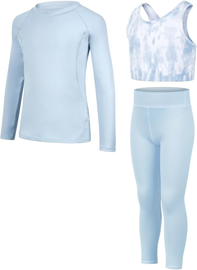 JiAmy Girls Yoga Leggings Girls Athletic Leggings Training Bras Set Kids Gym Crop Tank Top Active... | Amazon (US)