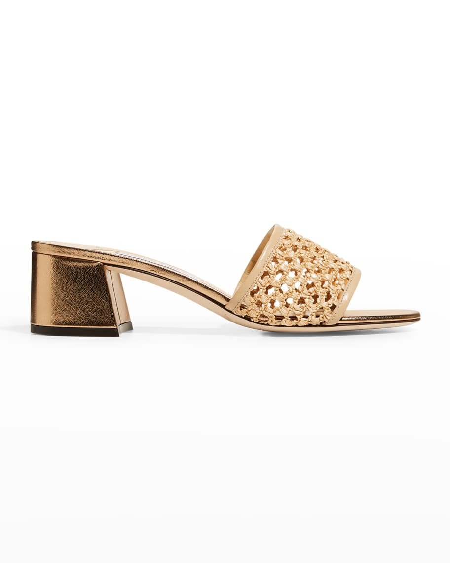 Jimmy Choo Minea Raffia Net Slide Sandals | Neiman Marcus