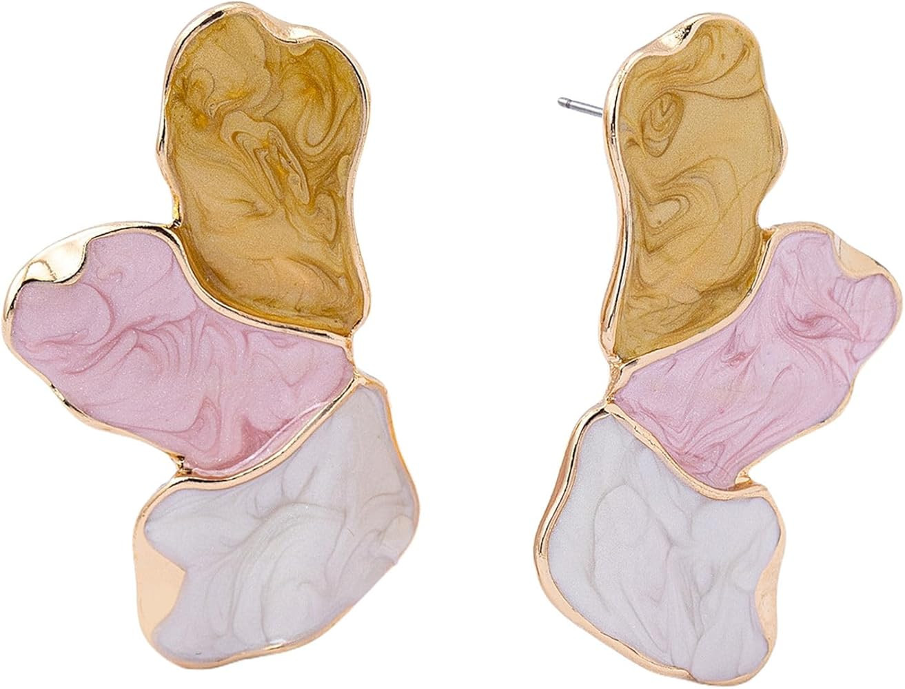 Irregular Statement Earrings for Women Unique Stainless Steel Petal White Enamel Large Stud Trend... | Amazon (US)