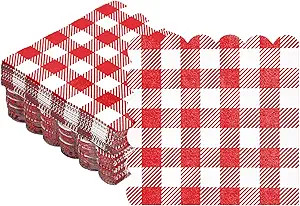100 Pieces Scalloped Cocktail Napkins Plaid Thick Paper Napkins Disposable Scalloped Napkins for ... | Amazon (US)