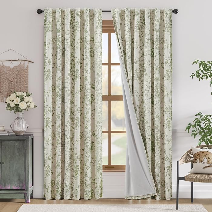 jinchan Floral Linen Blackout Curtains for Bedroom 90 Inches Long | Amazon (US)