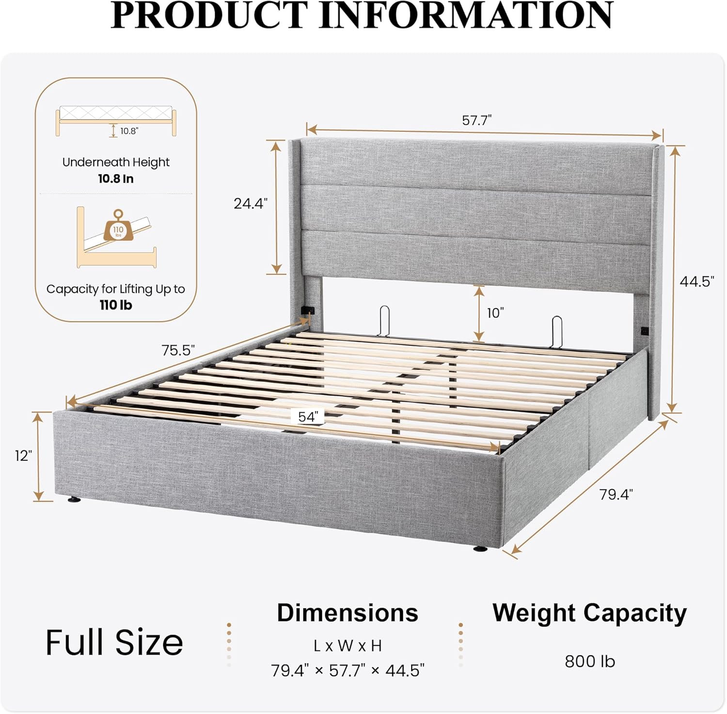 SHA CERLIN Full Size Lift Up Storage Bed/Modern Wingback Headboard/Upholstered Platform Bed Frame... | Amazon (US)