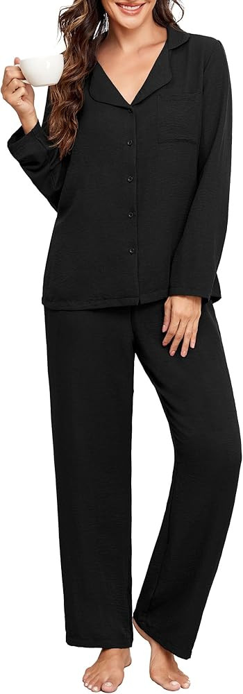 PrinStory Women Pajamas Set Button Down 2 Piece Pjs Sets Long Sleeve Loose Sleepwear Soft Loungew... | Amazon (US)