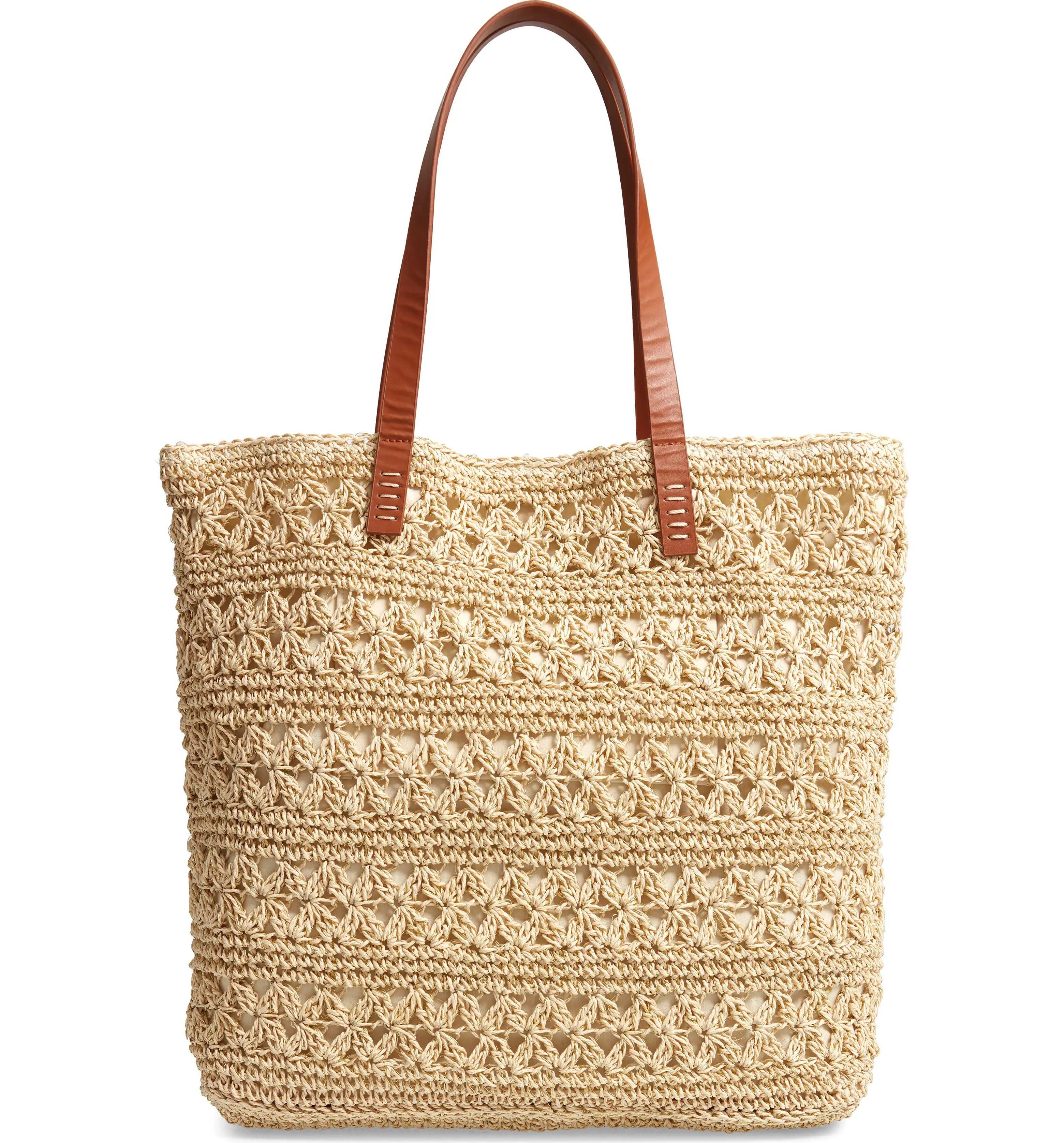 Packable Metallic Thread Woven Raffia Tote | Nordstrom