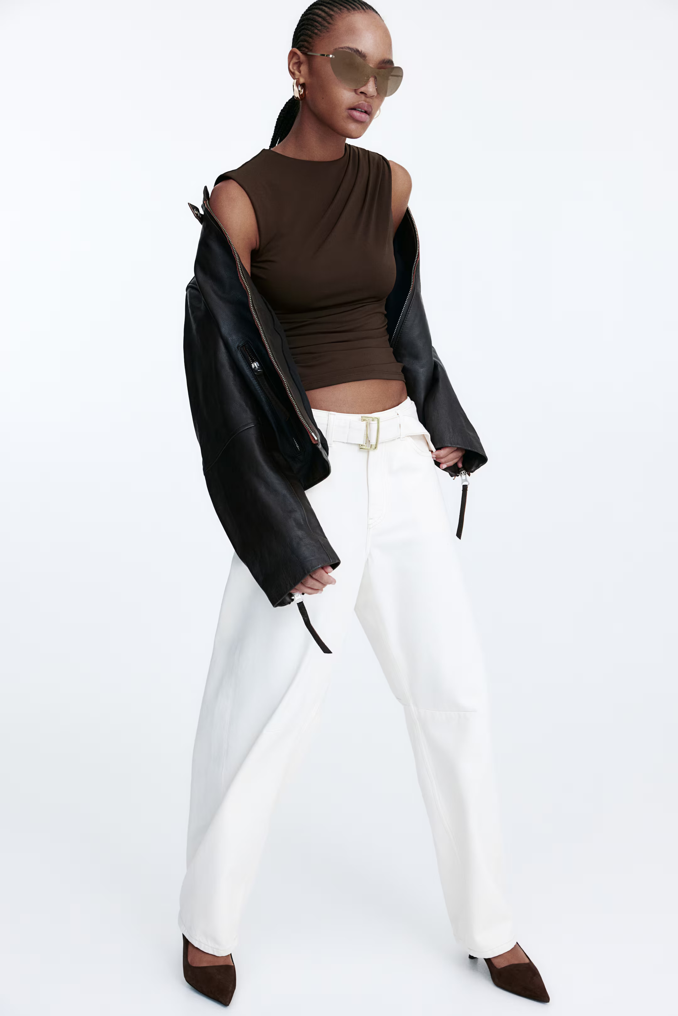 Draped Sleeveless Top - Dark brown - Ladies | H&M US | H&M (US + CA)