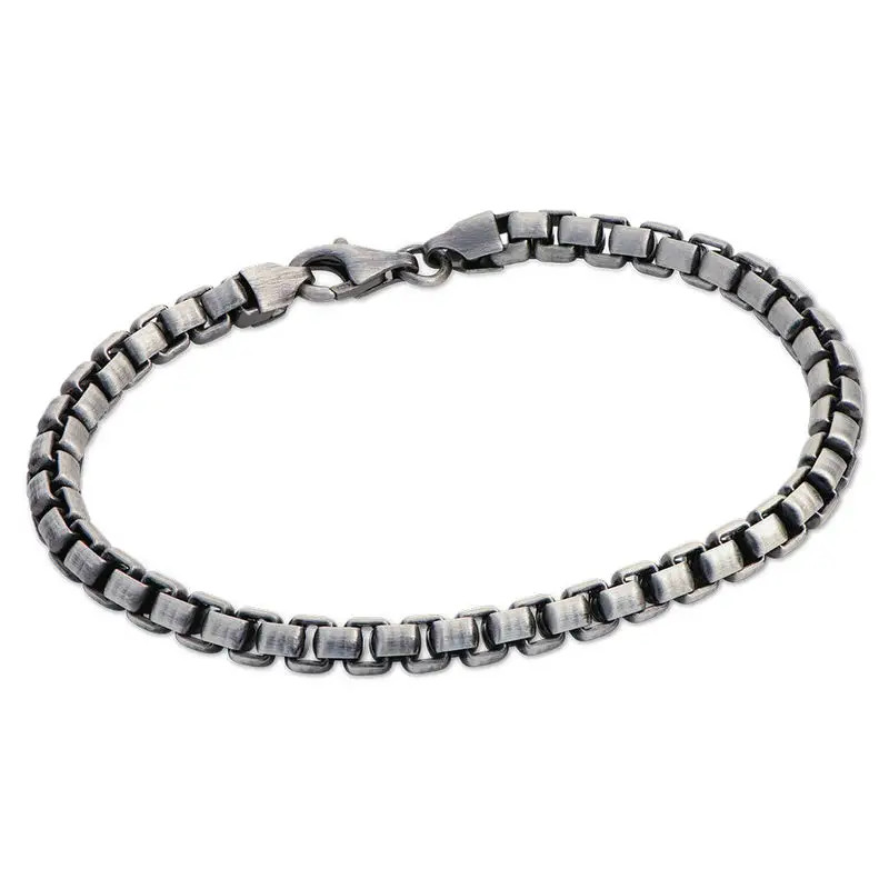 Box Chain Bracelet for Men in Black Silver | MYKA