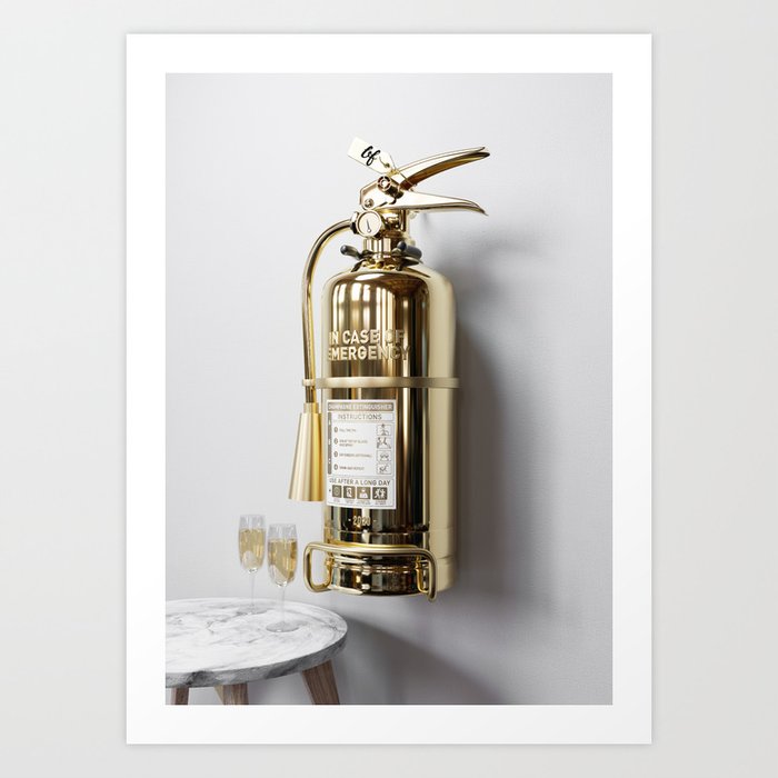 In Case Of Emergency - Champagne Extinguisher - Luxury Edition Art Print | Society6