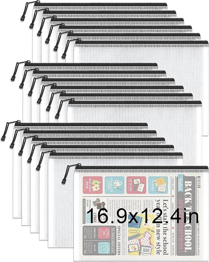 Umriox Zipper Mesh Document Pouch, 16.9x12.4 in (Black, 18 Packs), Clear Zipper Pouches, Waterpro... | Amazon (US)