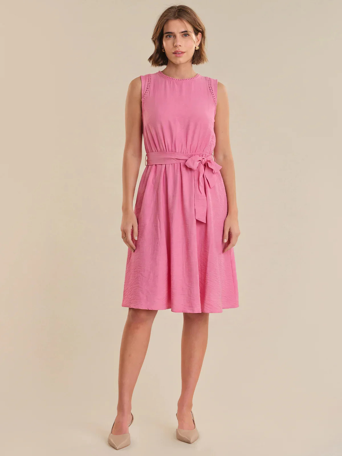 89th & Madison Sleeveless Tie Waist A-Line Dress | 89th + Madison