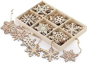 Frcctre 36 Pieces Wooden Snowflakes Ornaments, Unfinished Christmas Wood Cutouts Ornaments, Rusti... | Amazon (US)