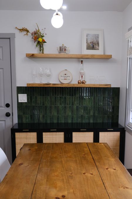 DIY Home Bar with Floating Shelves & Cabinet Space. Took just a few hours to complete! 