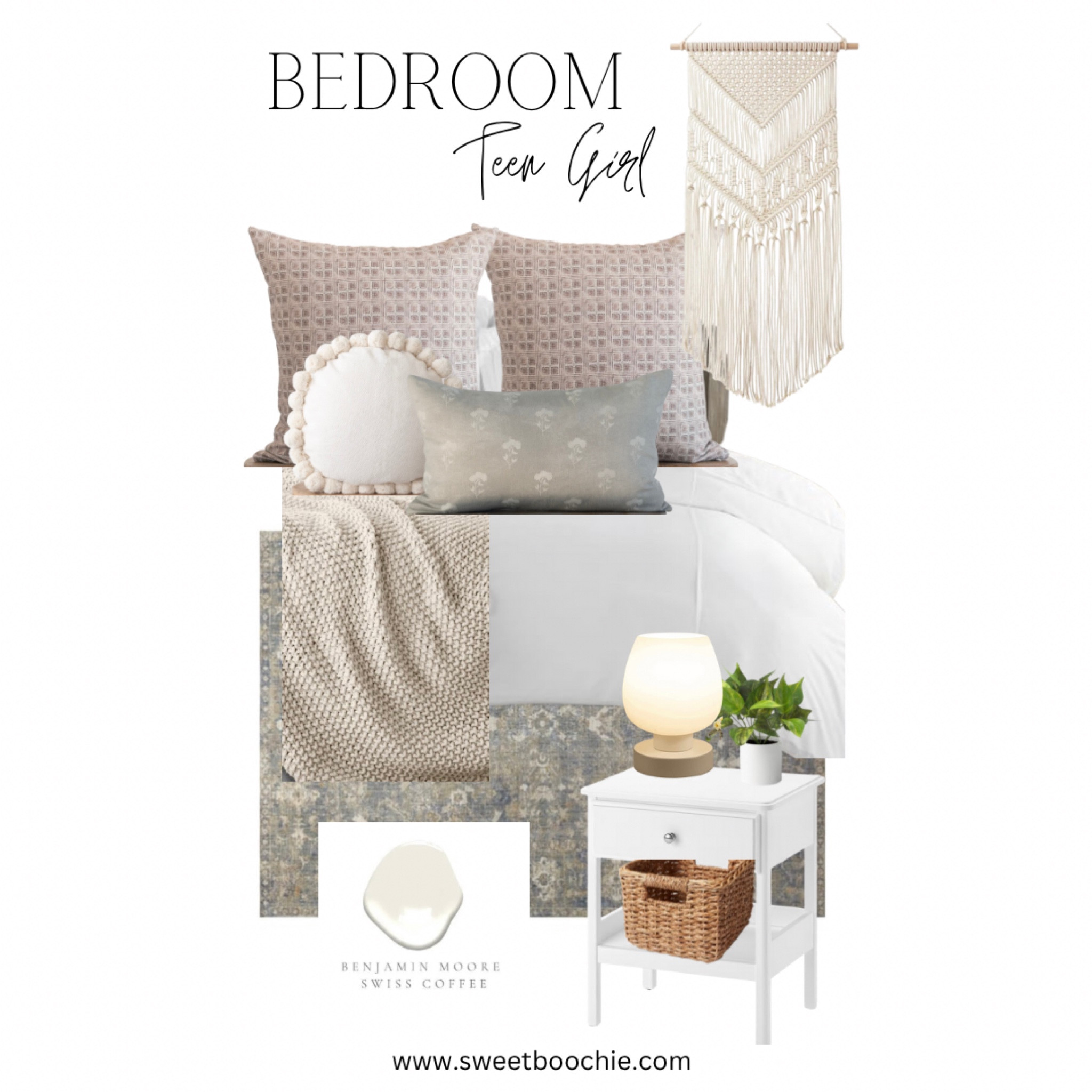 Moodboard for teen bedroom refresh

Benjamin Moore Swiss Coffee, neutral space, cozy warm bedroom, bedroom rug, nightstand, duvet cover, cozy knit throw 

#LTKFind #LTKhome