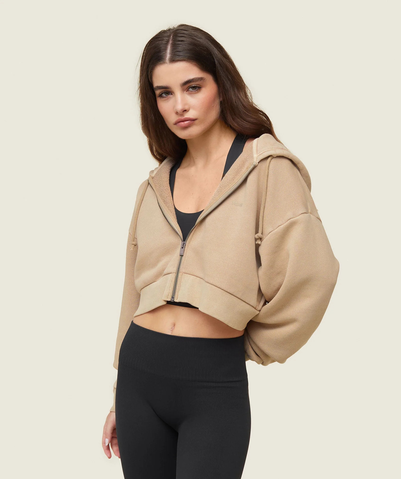 Gymshark everywear Cropped Zip Hoodie - Deep Beige | Gymshark US