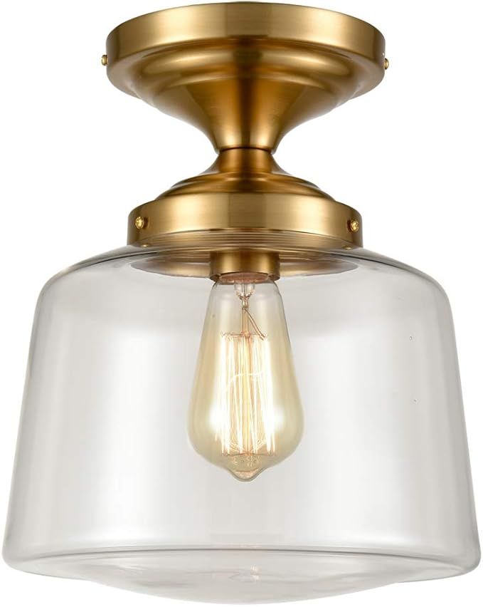 AXILAND Clear Glass Shade Brass Ceiling Light Fixture Flush Mount | Amazon (US)