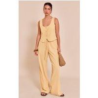 Butter Yellow Tailored Linen Look Draw String Wide Leg Pant | PrettyLittleThing US