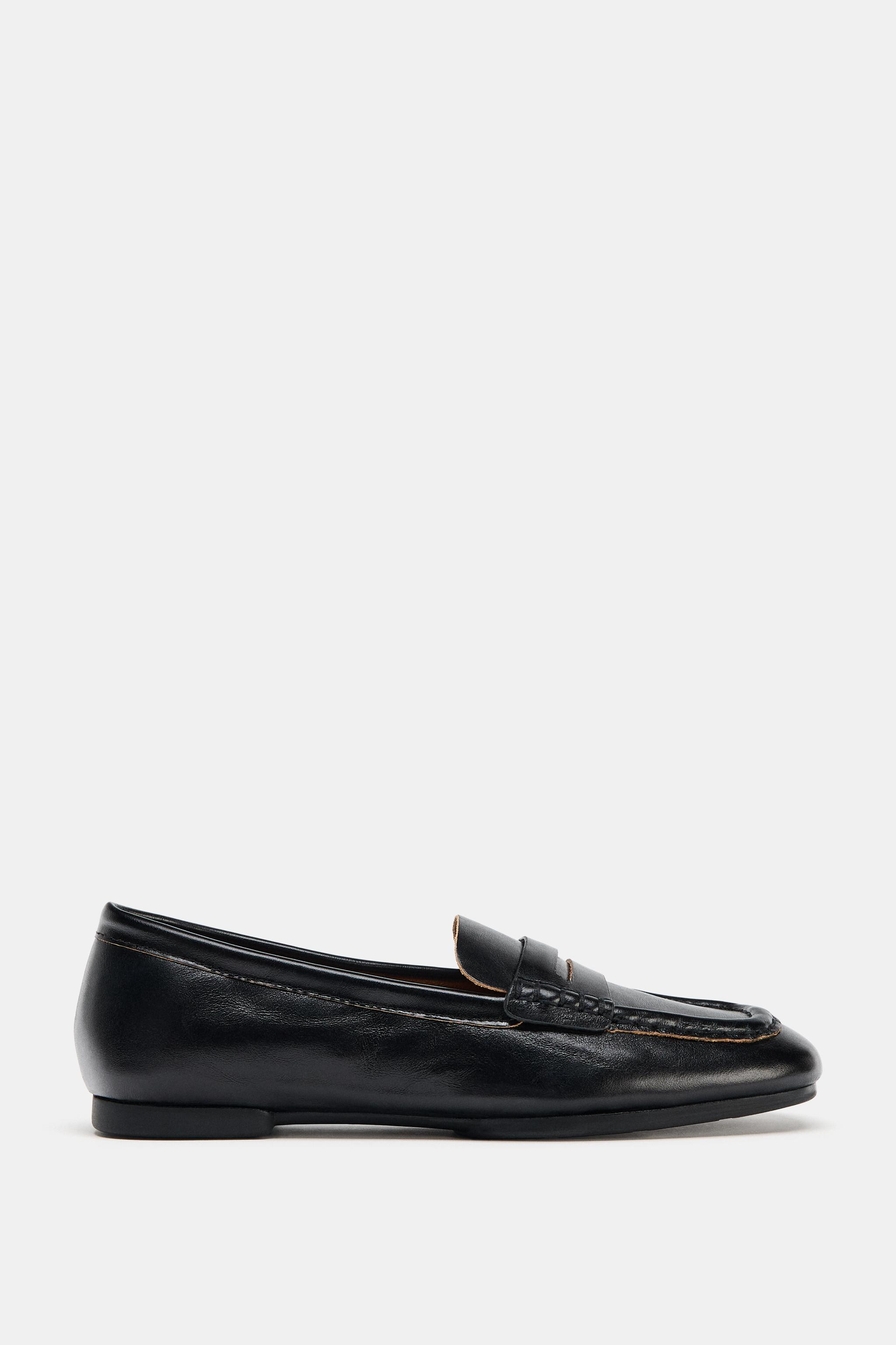 SQUARE TOE LEATHER LOAFERS | Zara US