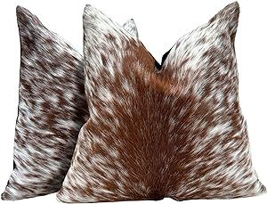 Pack of 2 Set Brown Real Cowhide Genuine Leather Cushion Covers Throw Pillow for Farmhouse Decora... | Amazon (US)