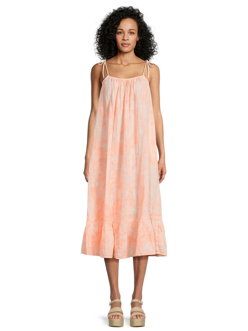 Time and Tru Women's Tie Shoulder Midi Dress, Sizes XS-XXXL | Walmart (US)