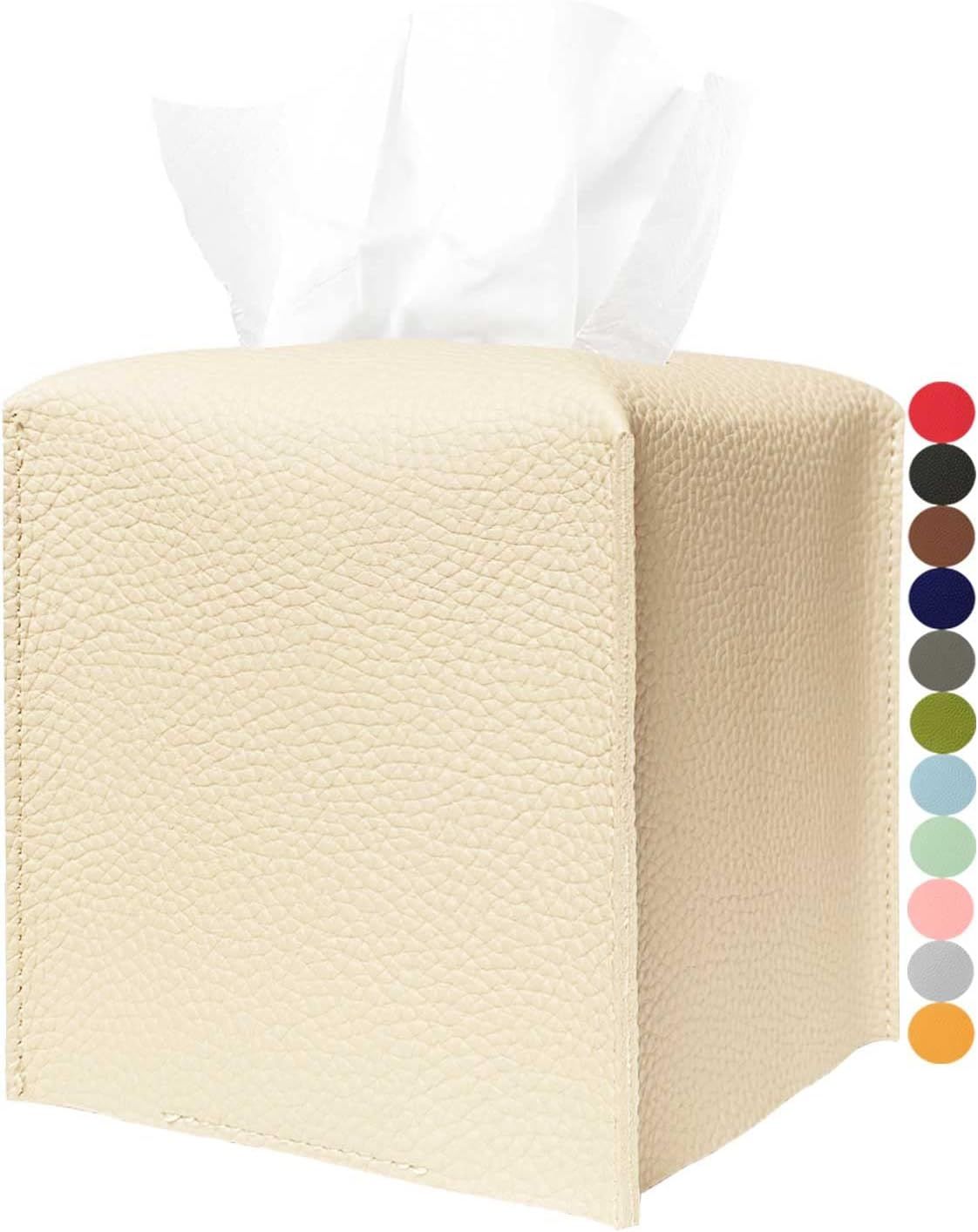 Tissue Box Cover Tissue Holder – Square Leather Tissue Box Holder with Bottom Belt [JESMINI, Be... | Amazon (US)