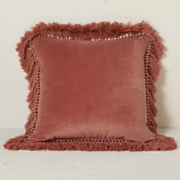 Textured Tufted Square Throw Pillow Rust - Opalhouse designed with Jungalow