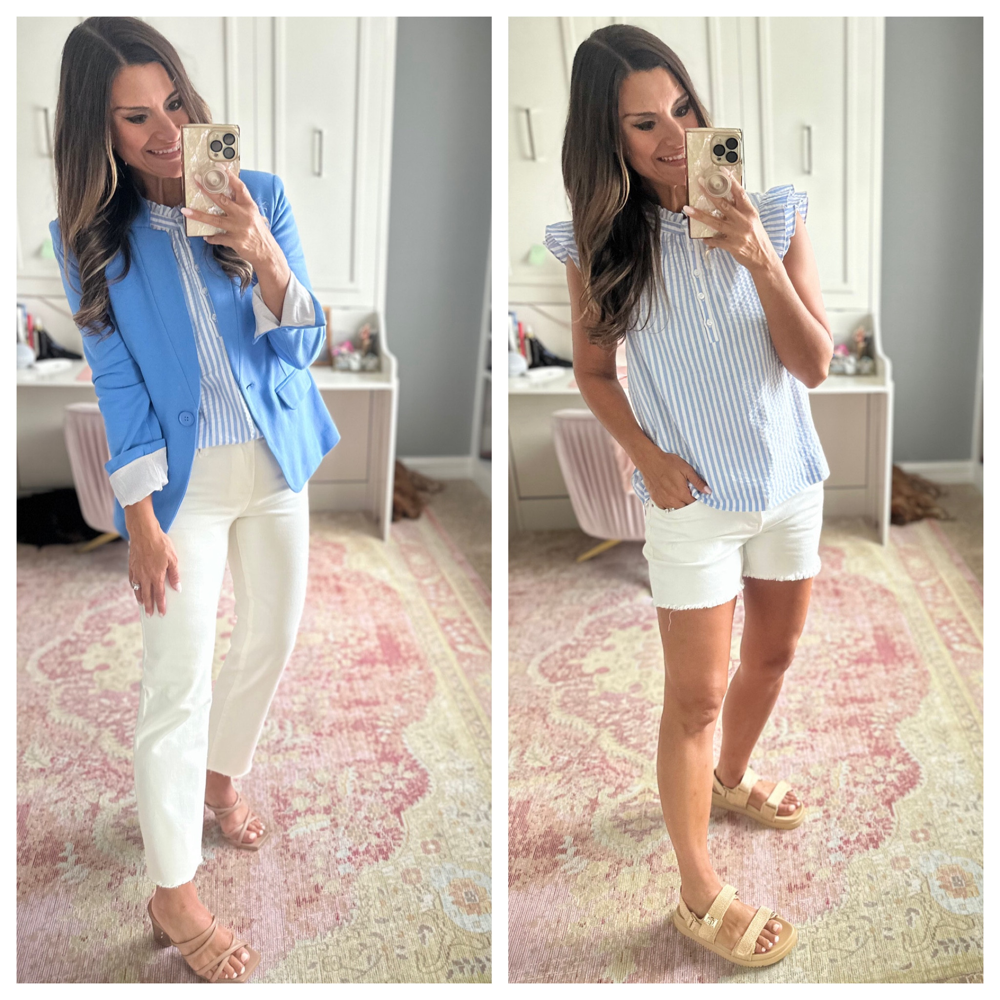 How to style a striped top - Use code CANDACE10 to save 10% off my top and blazer. Everything is true to size. Wearing a small in the top and blazer. Wearing a 4/27 in the pants and shorts. 

#LTKFindsUnder100 #LTKOver40 #LTKFindsUnder50