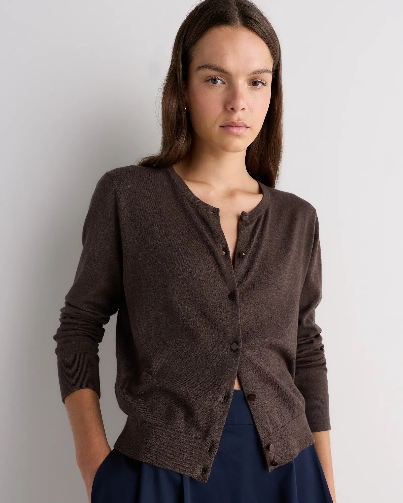 Lightweight Cotton Cashmere Crew Cardigan | Quince