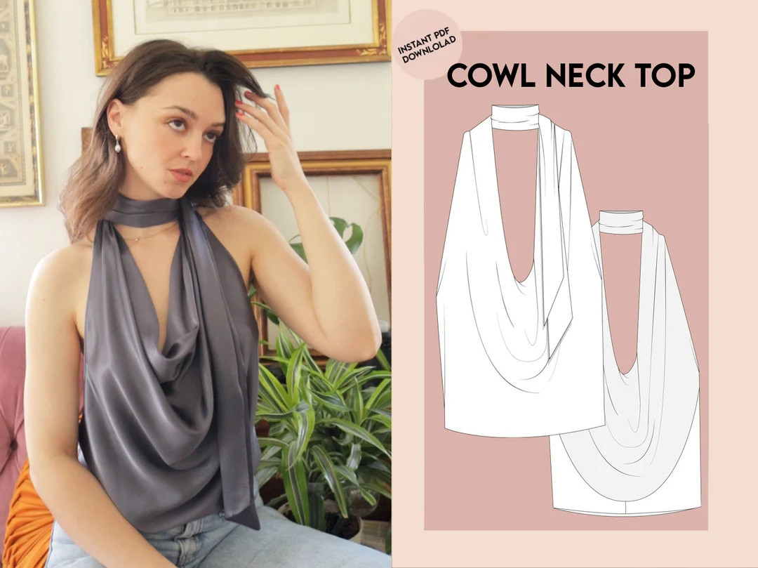 Cowl Neck Top - Sewing Pattern - Instant PDF Download - Etsy | Etsy (US)
