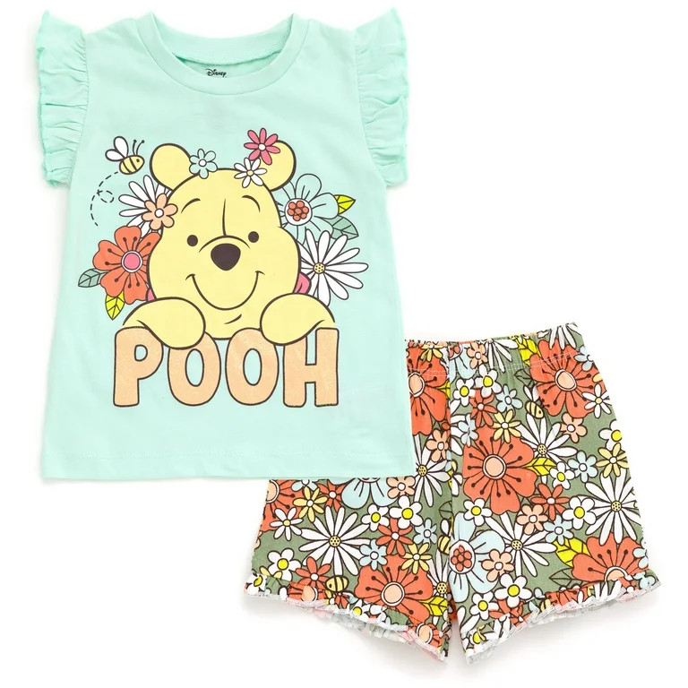 Disney Winnie the Pooh Floral Toddler Girls T-Shirt and Shorts Outfit Set Infant to Toddler - Wal... | Walmart (US)