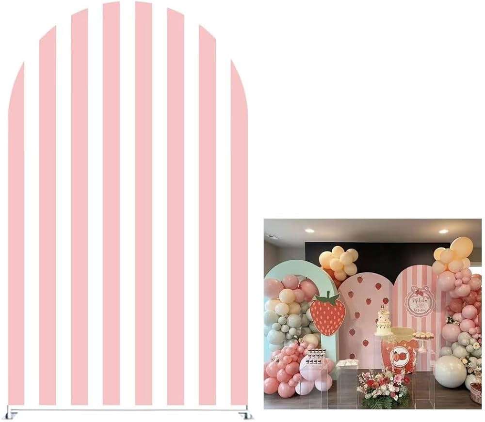 KONPON Pink Stripes Arch Stretchy Covers for Birthday Party Decoration Strawberry Theme Arched St... | Amazon (US)