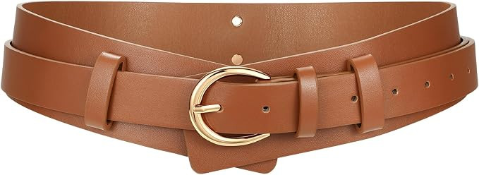 SANSTHS Belt for Women 2-in-1 Waistband for Dress Coats Pants, Women Wide Leather Belt with Fashi... | Amazon (US)