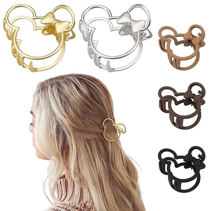 5PCS Mouse Lady Thick Hair Barrette, Vintage Metal ABS Resin Hair Claw Clips Hair Jaw Clips, Holl... | Amazon (US)