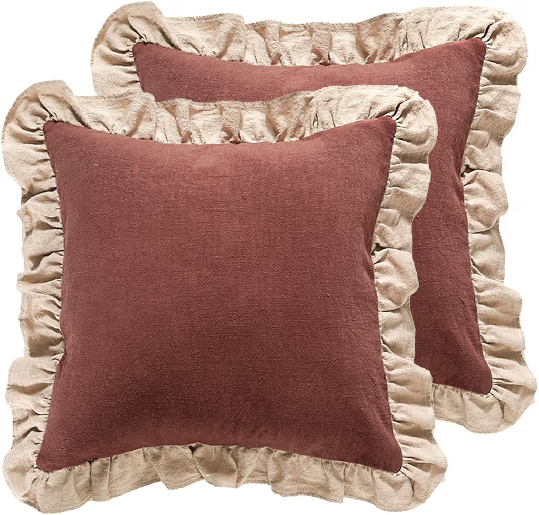 patdrea Decorative Throw Pillow Covers, Brown Tan, 18x18, Set of 2, Shabby Chic | Amazon (US)