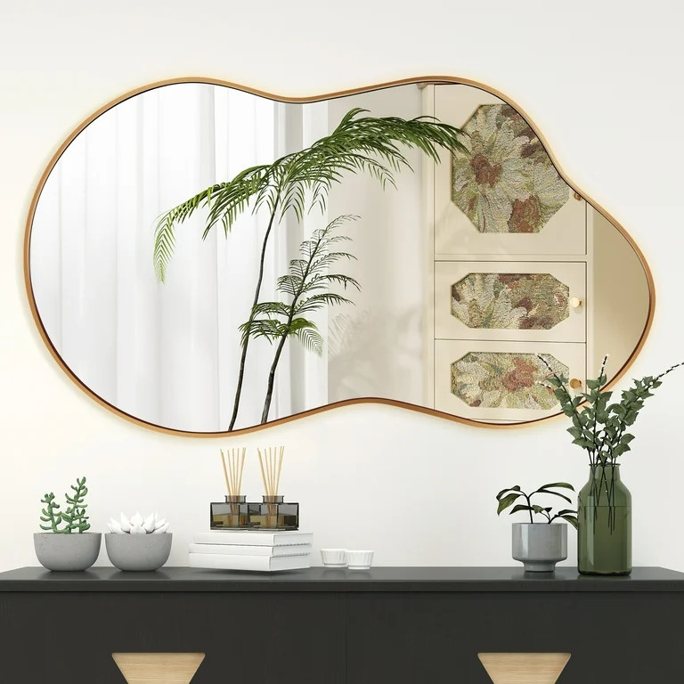 AUSTUFF Irregular Wall Mirror Cloud Shaped Bathroom Mirror Home 20"x36", Gold - Walmart.com | Walmart (US)